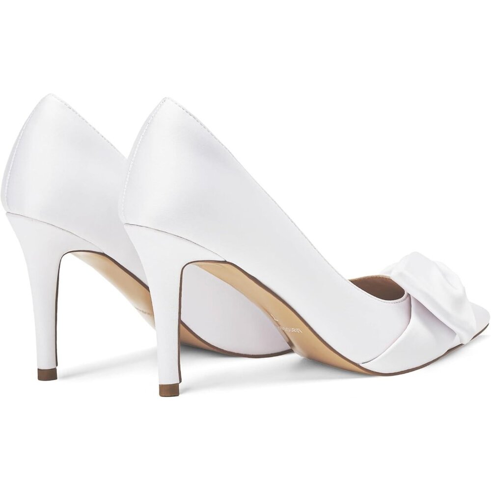 Women's Pumps Satin White Slingback Elasticated Strap Stylish Comfortable  Heel - Picture 5 of 6